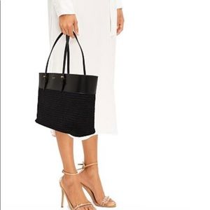 Saint Laurent Black Raffia and Leather Shopping Tote